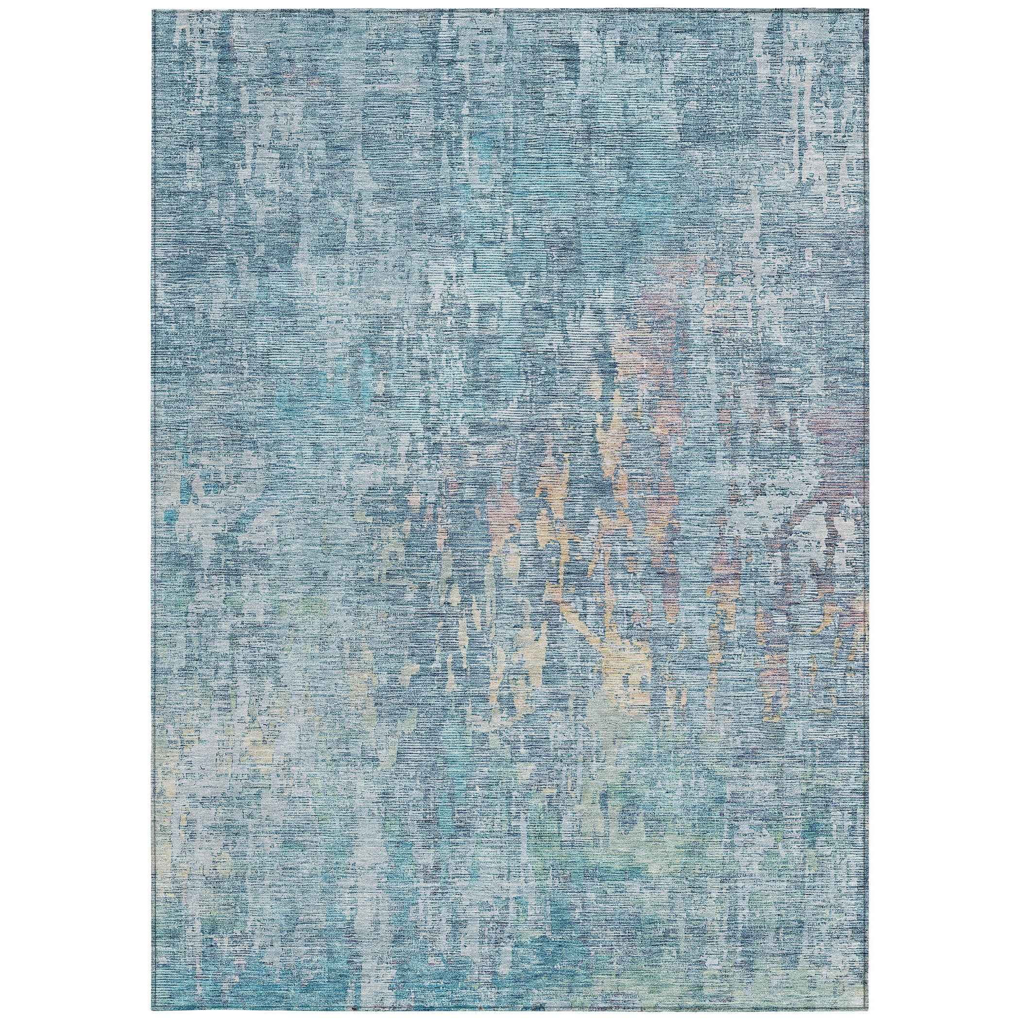 10' X 14' Blue Abstract Washable Indoor Outdoor Area Rug