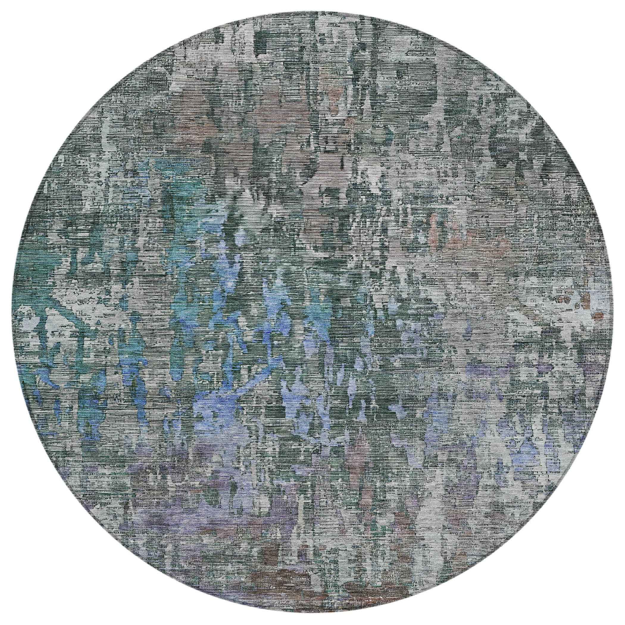 8' Fern Green Round Abstract Washable Indoor Outdoor Area Rug