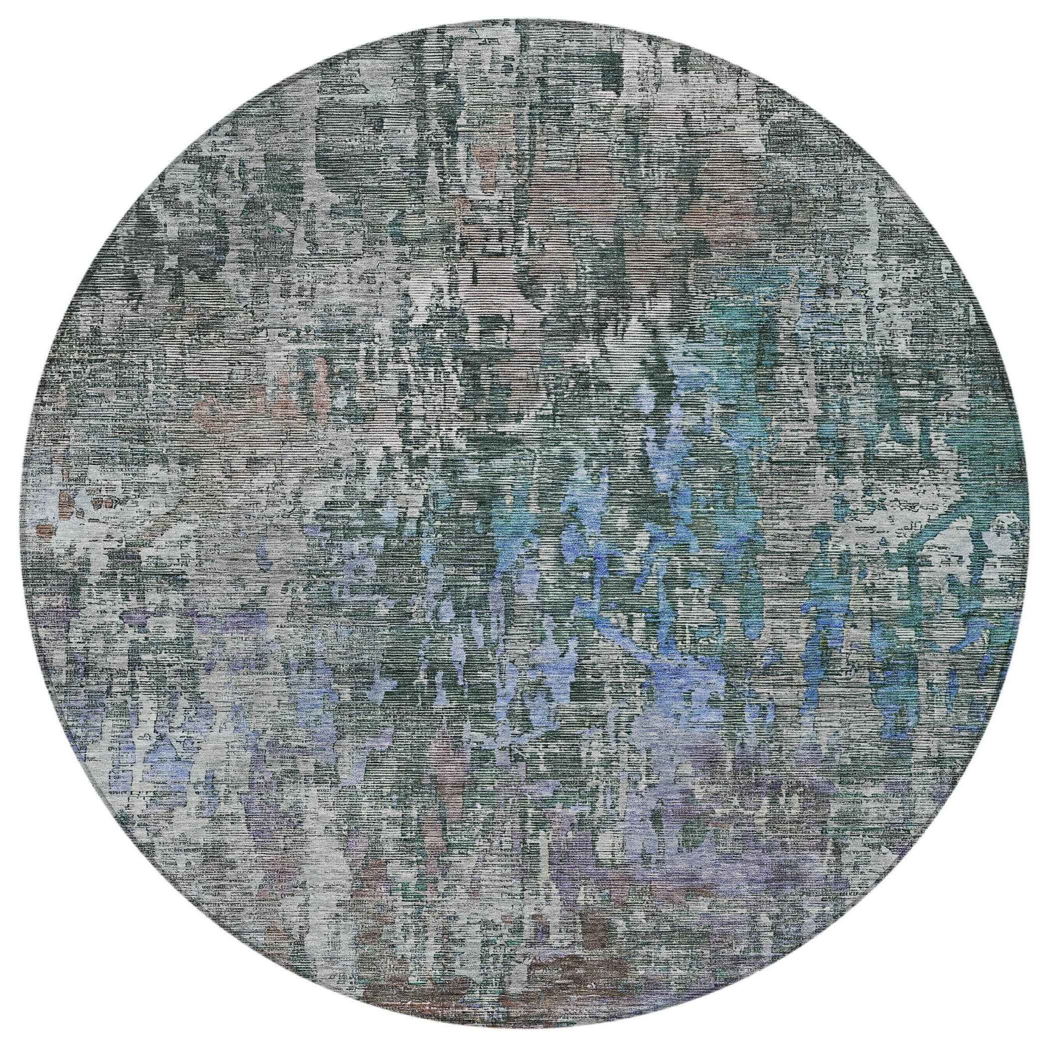 8' Fern Green Round Abstract Washable Indoor Outdoor Area Rug