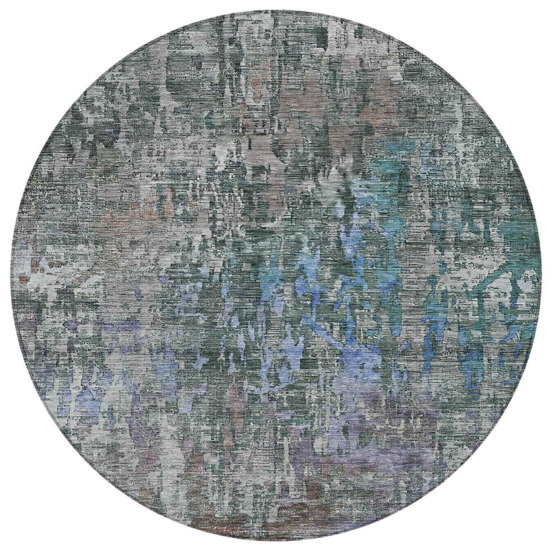 8' Fern Green Round Abstract Washable Indoor Outdoor Area Rug