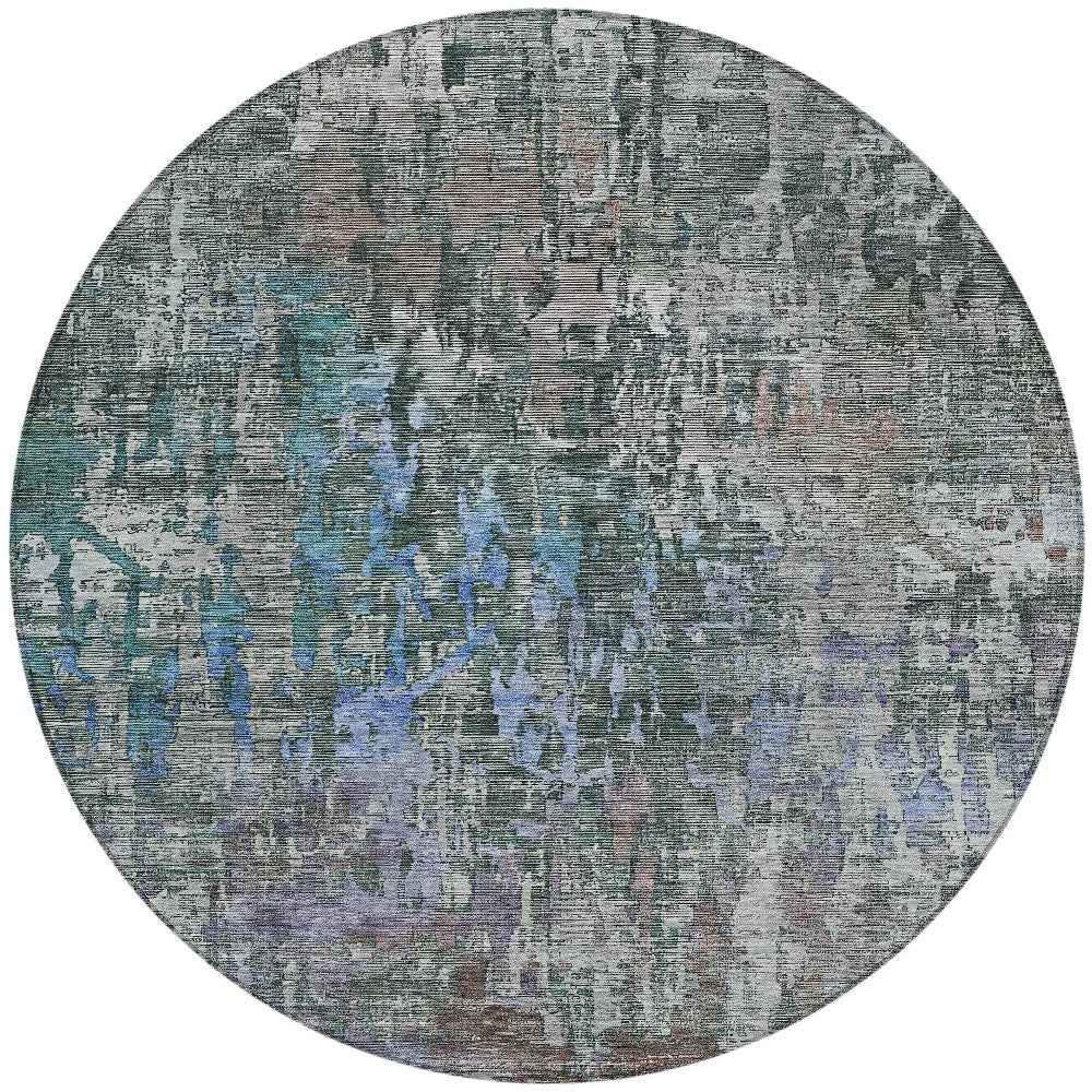 8' Fern Green Round Abstract Washable Indoor Outdoor Area Rug