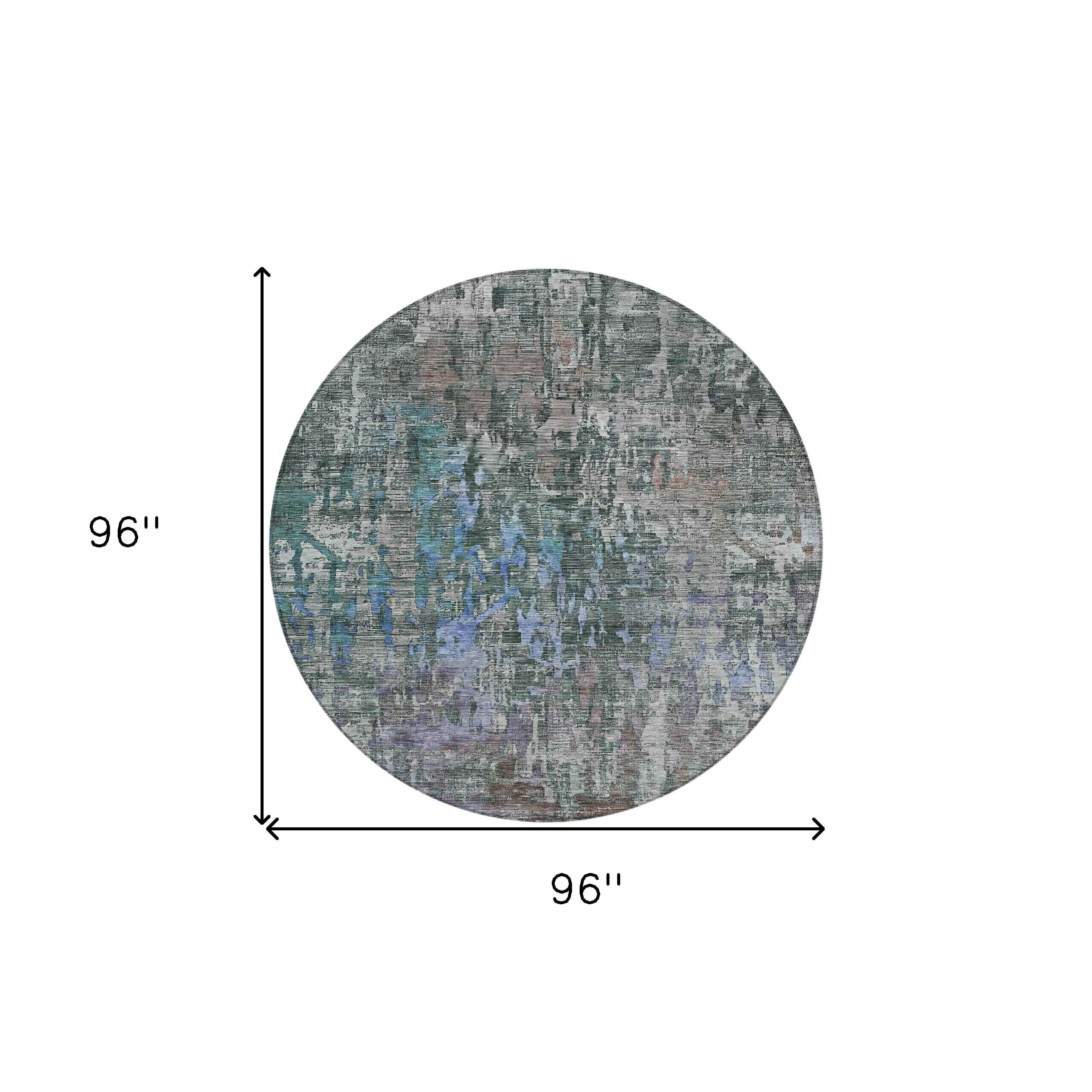 8' Fern Green Round Abstract Washable Indoor Outdoor Area Rug