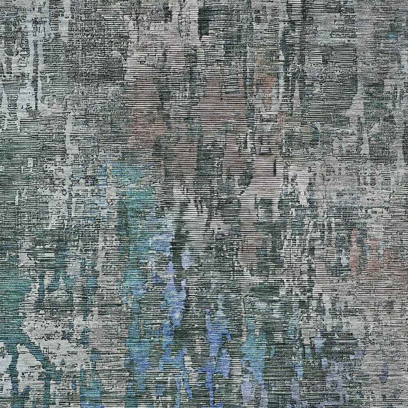 3' X 5' Fern Green Abstract Washable Indoor Outdoor Area Rug