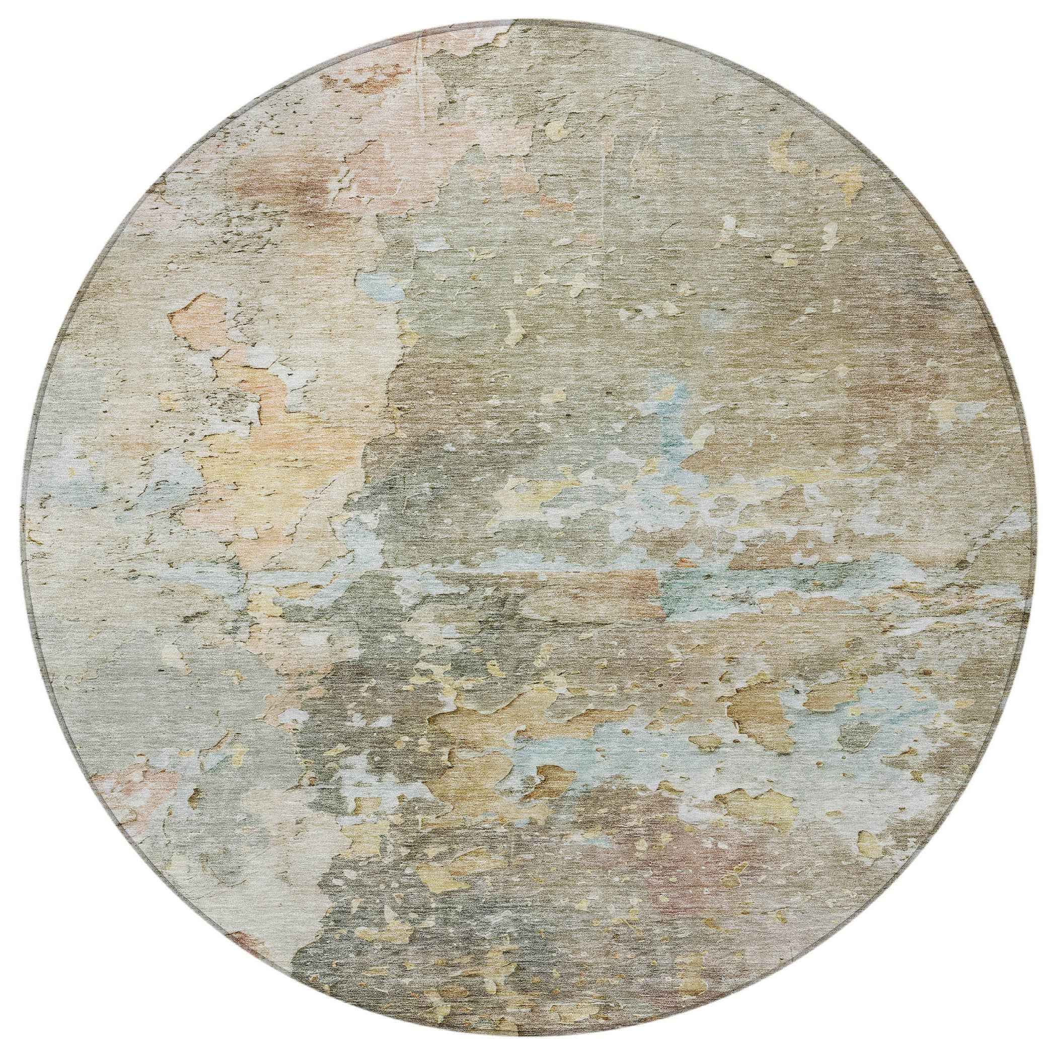 8' Brown Round Abstract Washable Indoor Outdoor Area Rug