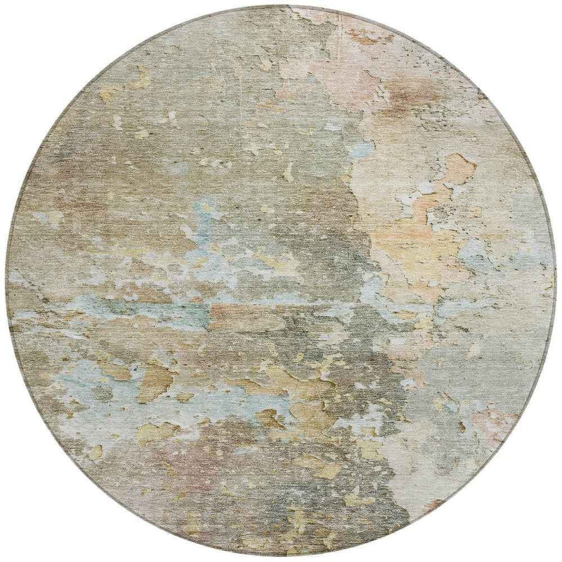 8' Brown Round Abstract Washable Indoor Outdoor Area Rug