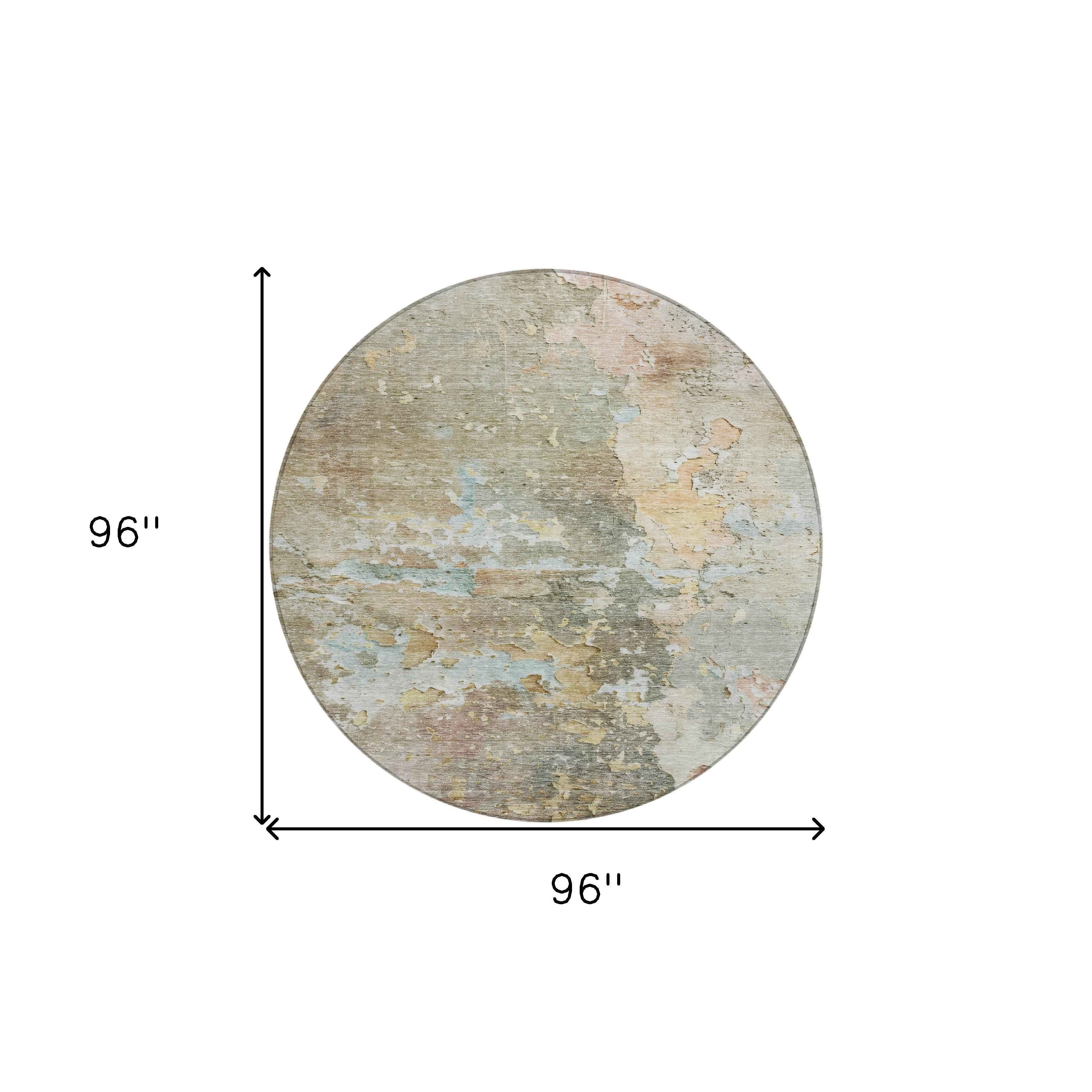 8' Brown Round Abstract Washable Indoor Outdoor Area Rug