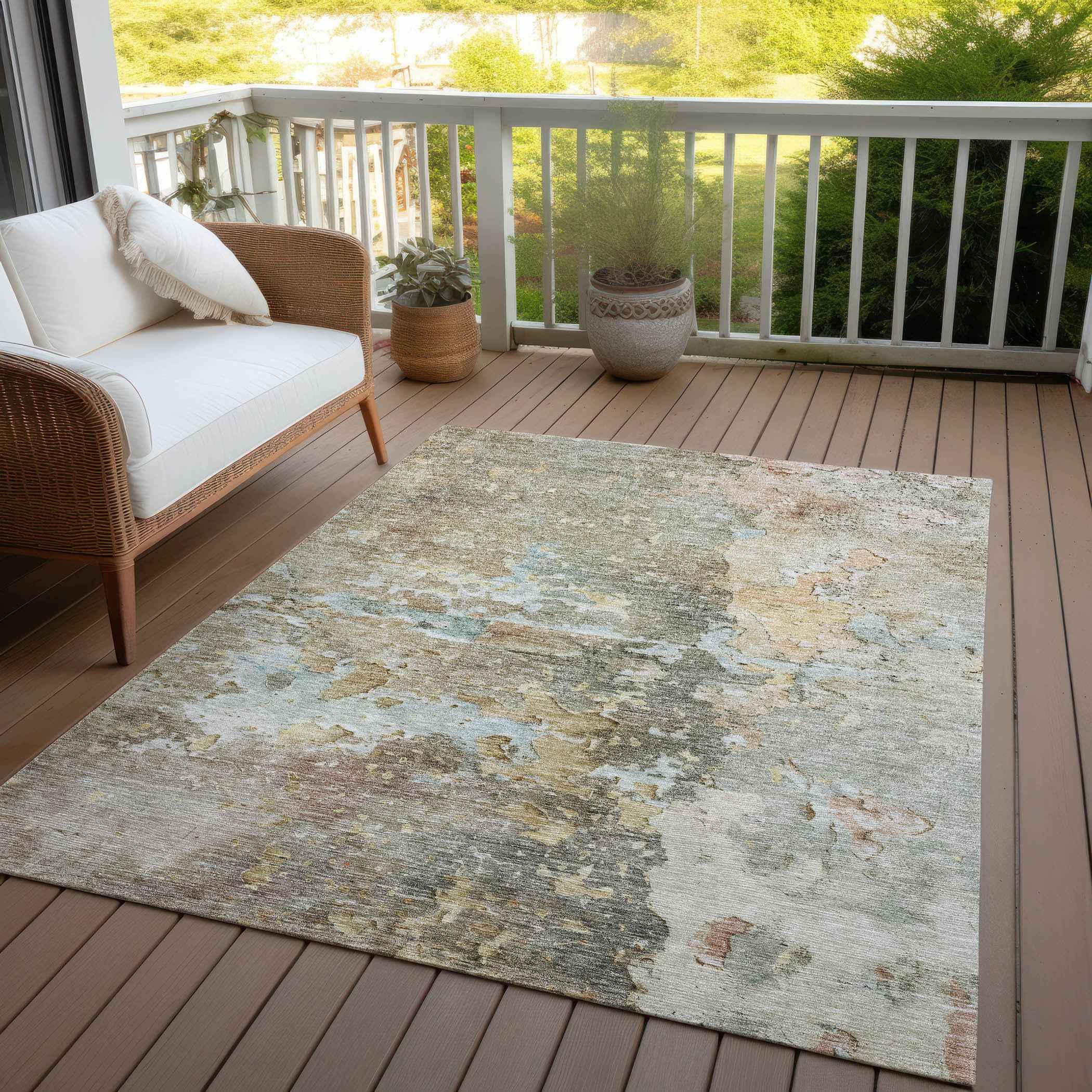 9' X 12' Brown Abstract Washable Indoor Outdoor Area Rug