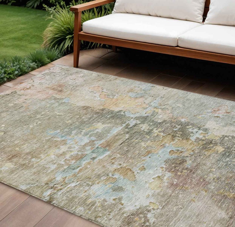 9' X 12' Brown Abstract Washable Indoor Outdoor Area Rug