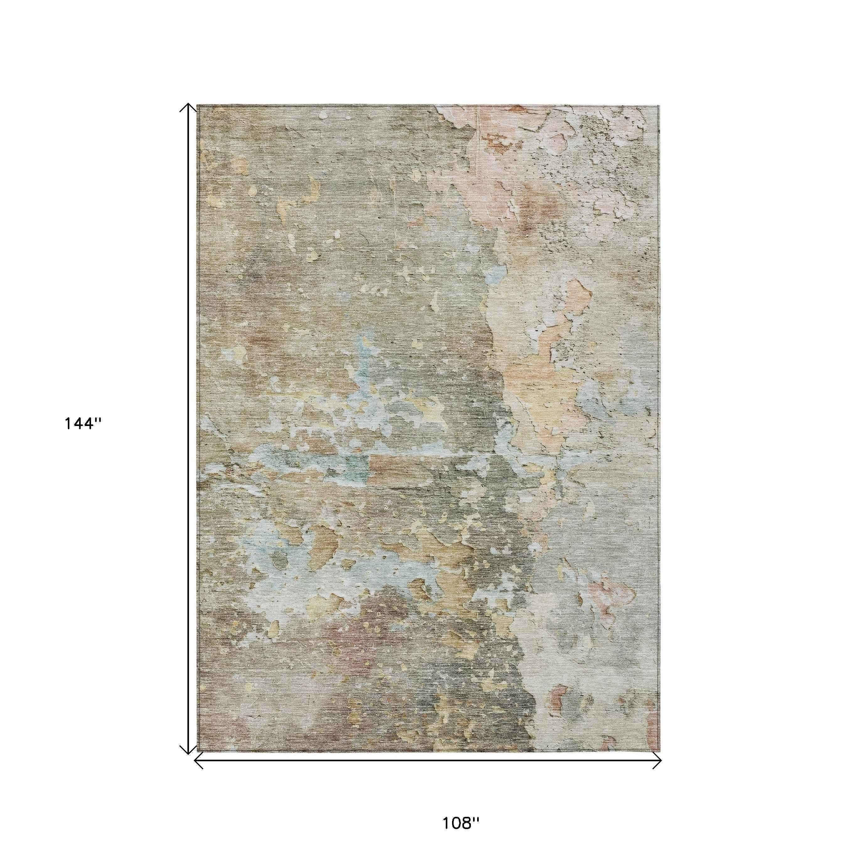 9' X 12' Brown Abstract Washable Indoor Outdoor Area Rug