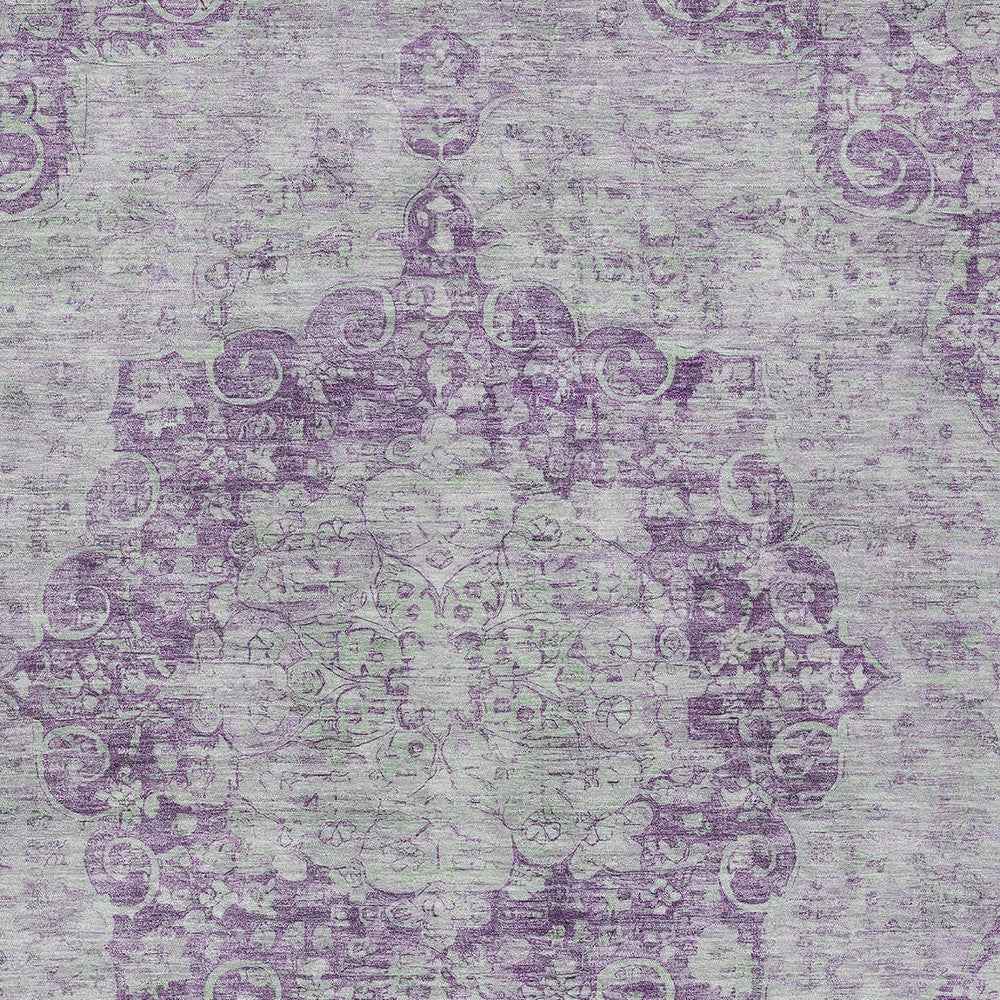 9' X 12' Purple Floral Medallion Washable Indoor Outdoor Area Rug