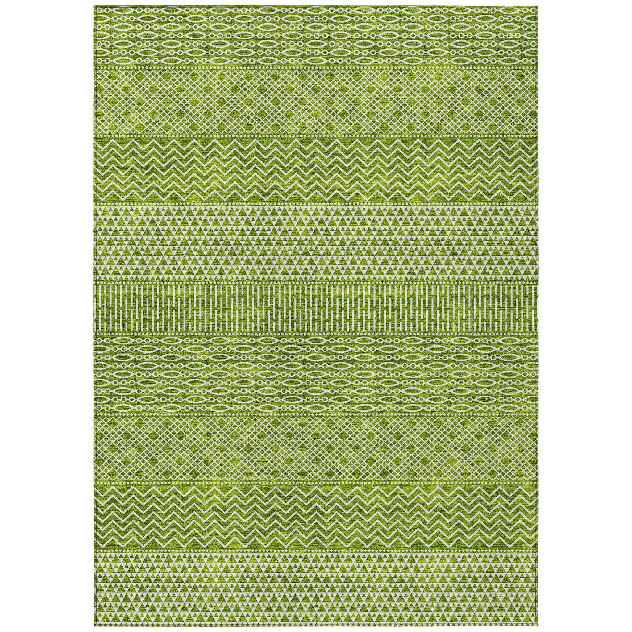 9' X 12' Lime Green And Ivory Chevron Washable Indoor Outdoor Area Rug
