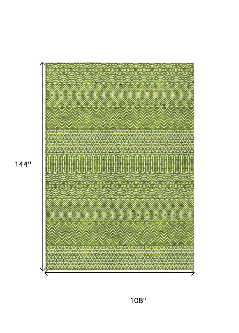 9' X 12' Lime Green And Ivory Chevron Washable Indoor Outdoor Area Rug
