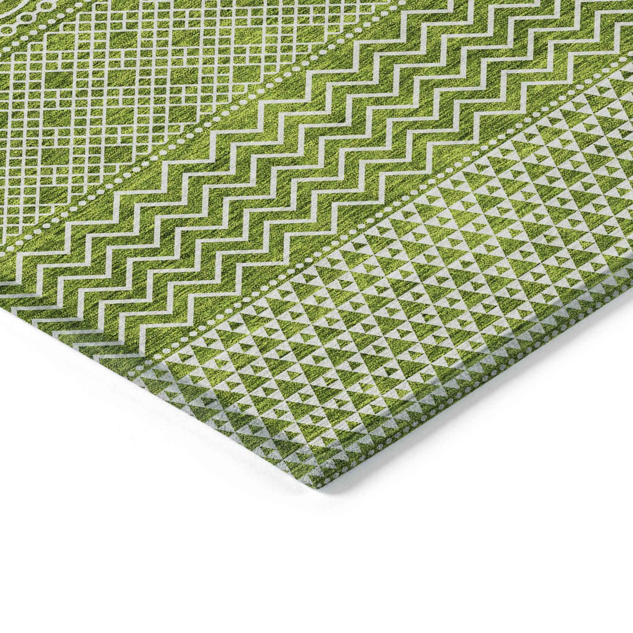 9' X 12' Lime Green And Ivory Chevron Washable Indoor Outdoor Area Rug