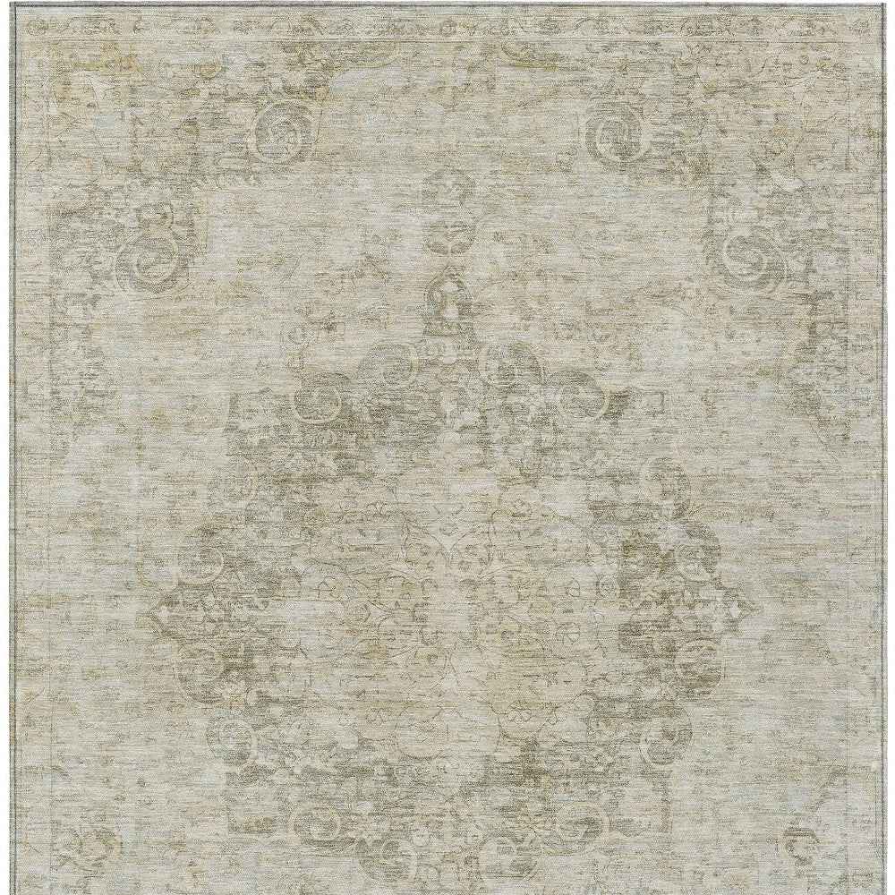 8' X 10' Sage Floral Medallion Washable Indoor Outdoor Area Rug