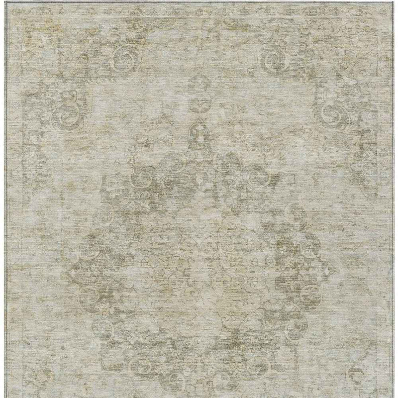 8' X 10' Sage Floral Medallion Washable Indoor Outdoor Area Rug
