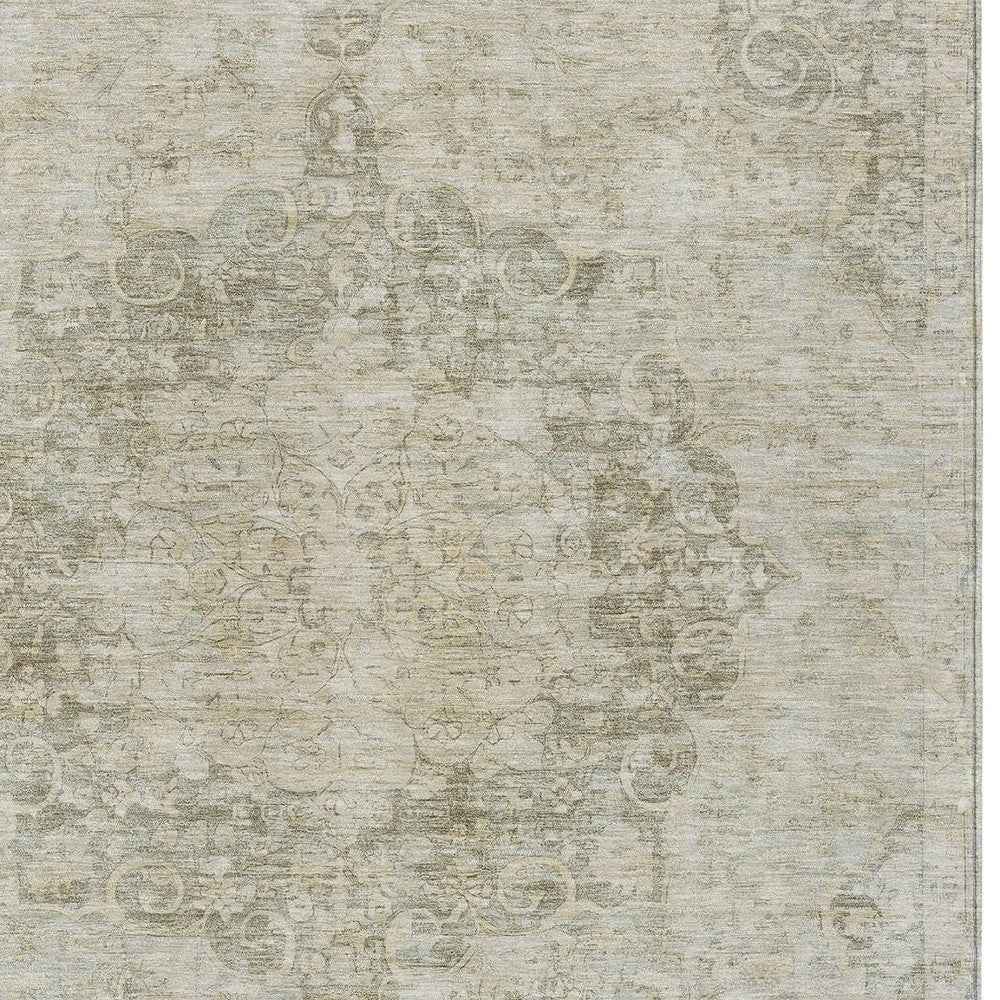 8' X 10' Sage Floral Medallion Washable Indoor Outdoor Area Rug