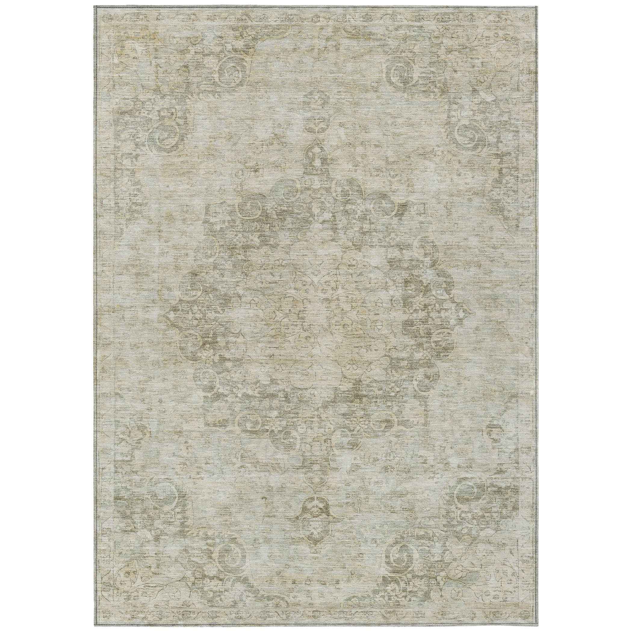 8' X 10' Sage Floral Medallion Washable Indoor Outdoor Area Rug