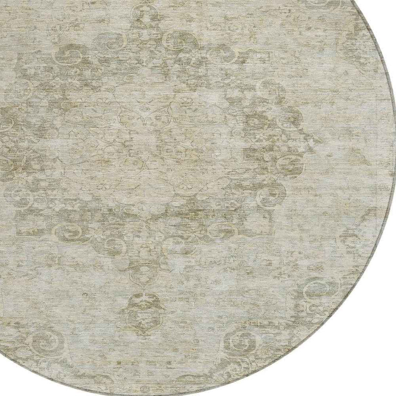 8' Sage Round Floral Medallion Washable Indoor Outdoor Area Rug