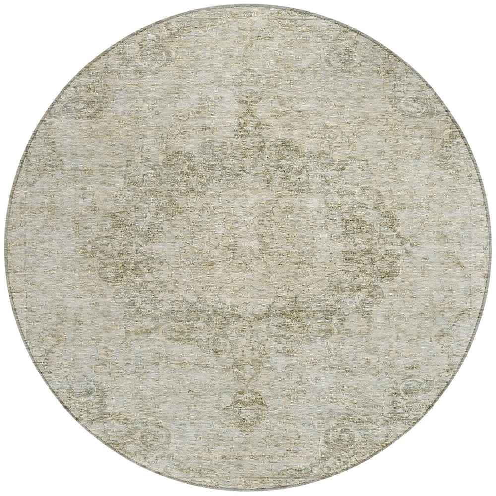 8' Sage Round Floral Medallion Washable Indoor Outdoor Area Rug
