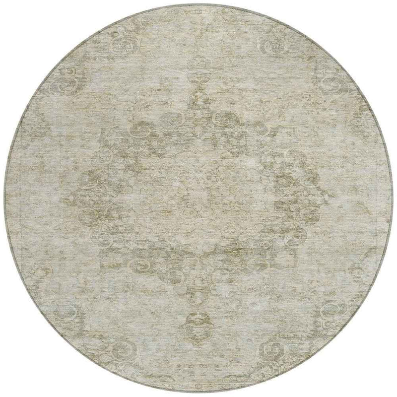 8' Sage Round Floral Medallion Washable Indoor Outdoor Area Rug