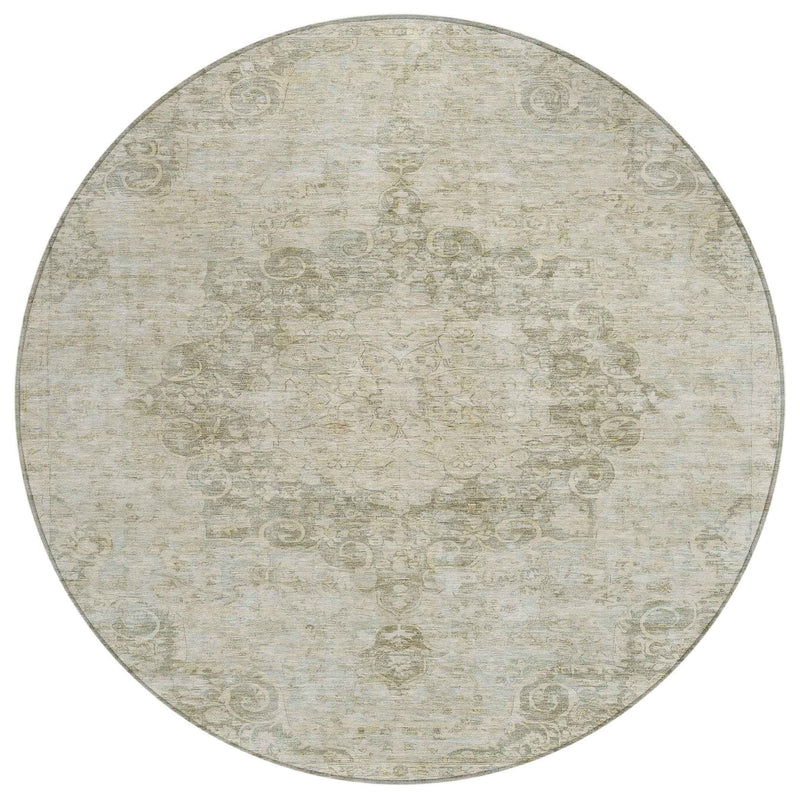 8' Sage Round Floral Medallion Washable Indoor Outdoor Area Rug