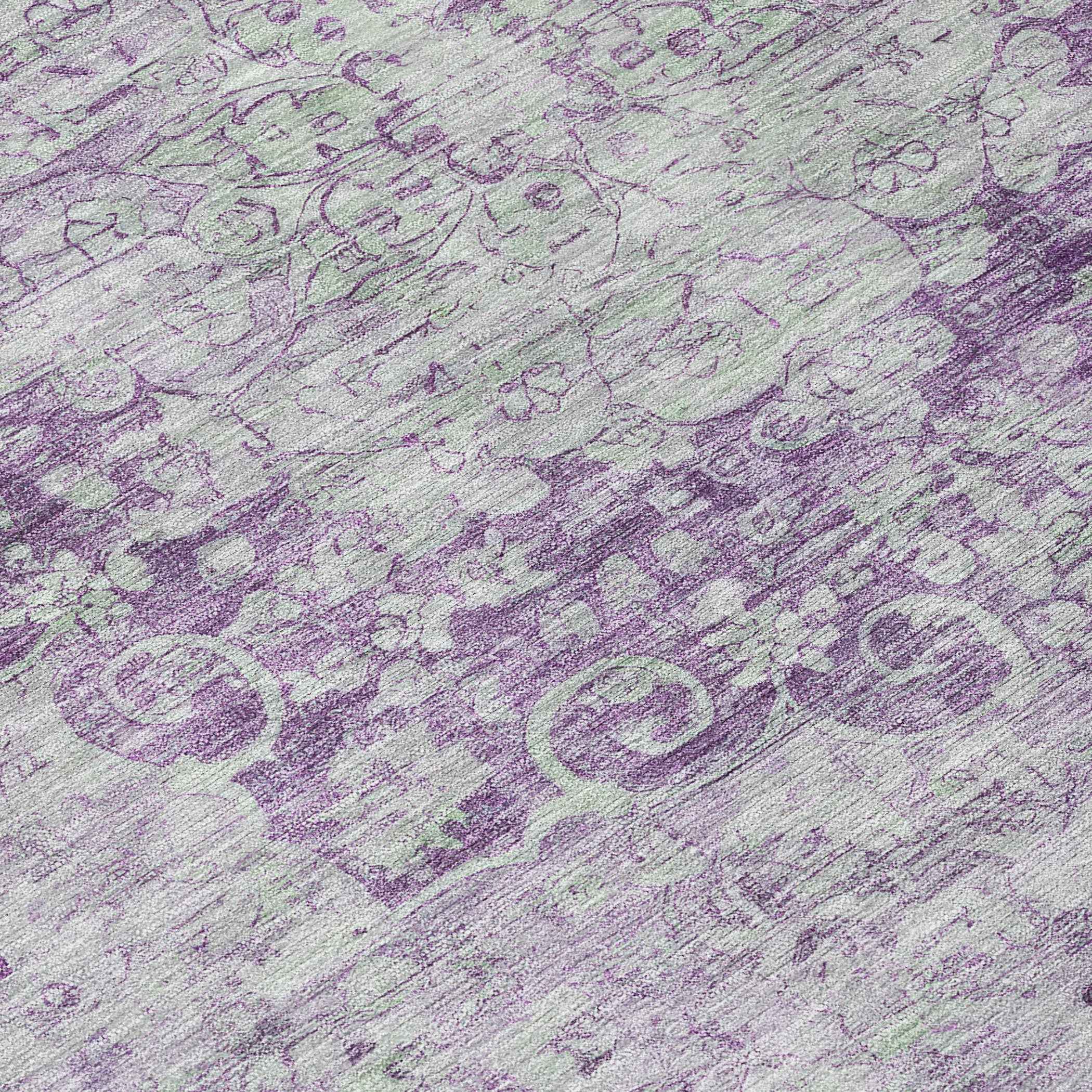 8' Purple Round Floral Medallion Washable Indoor Outdoor Area Rug