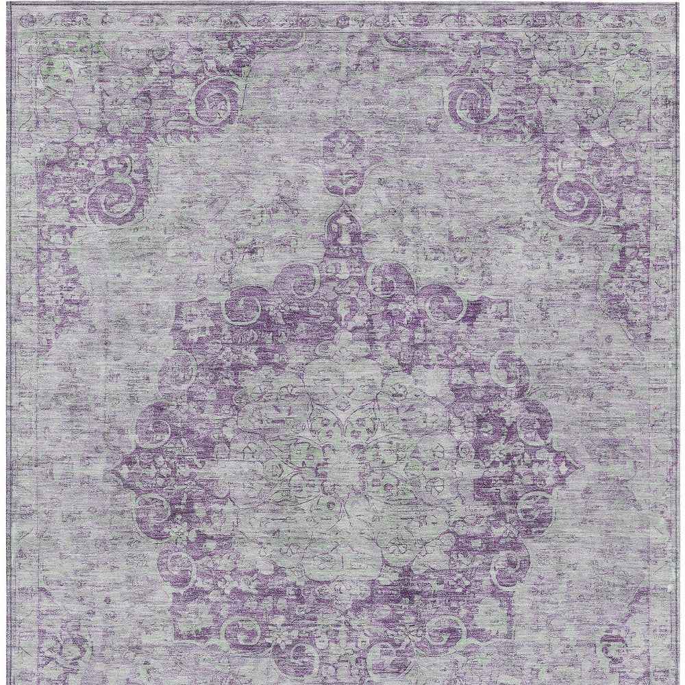 5' X 8' Purple Floral Medallion Washable Indoor Outdoor Area Rug