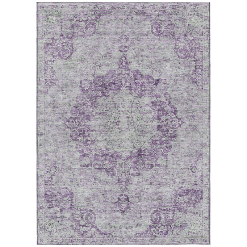 5' X 8' Purple Floral Medallion Washable Indoor Outdoor Area Rug