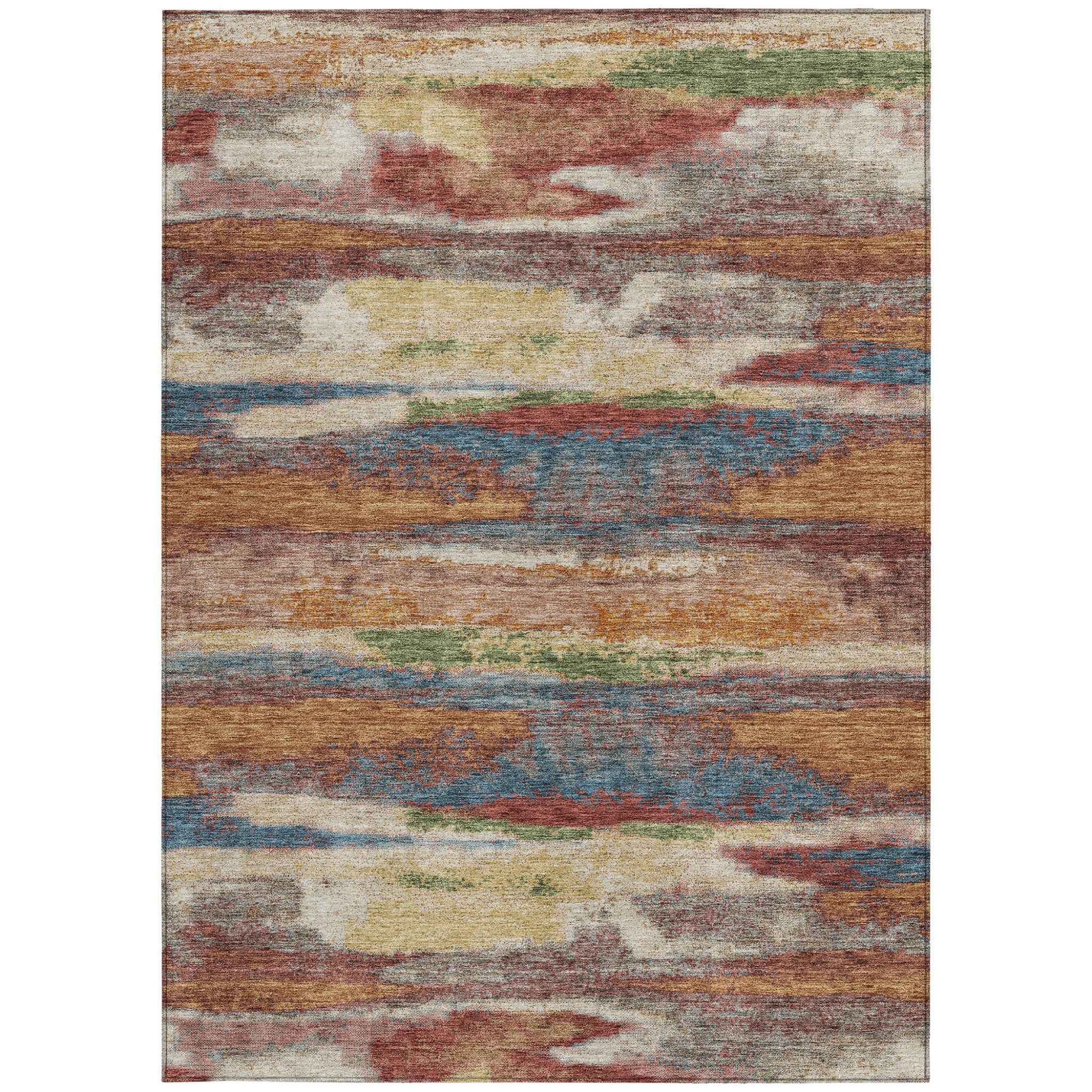 8' X 10' Orange Green And Gold Abstract Washable Indoor Outdoor Area Rug