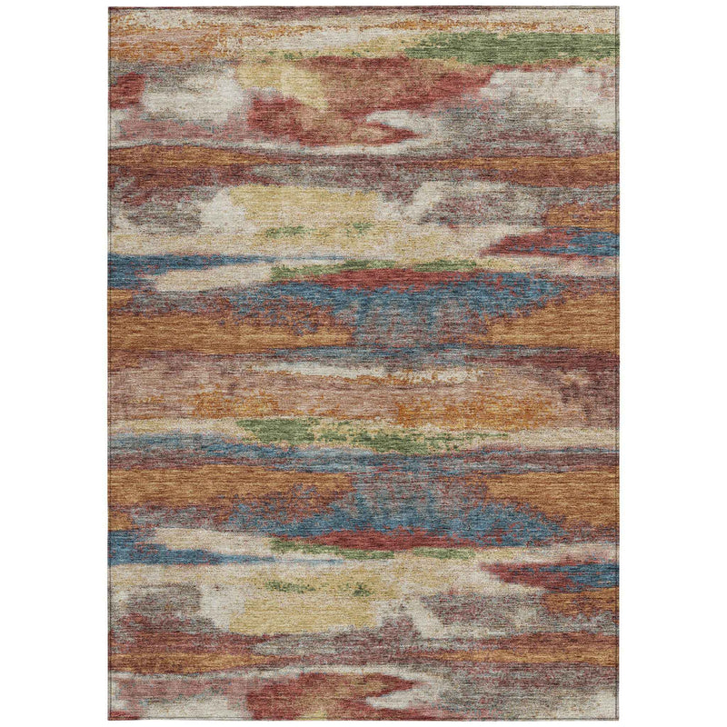 8' X 10' Orange Green And Gold Abstract Washable Indoor Outdoor Area Rug
