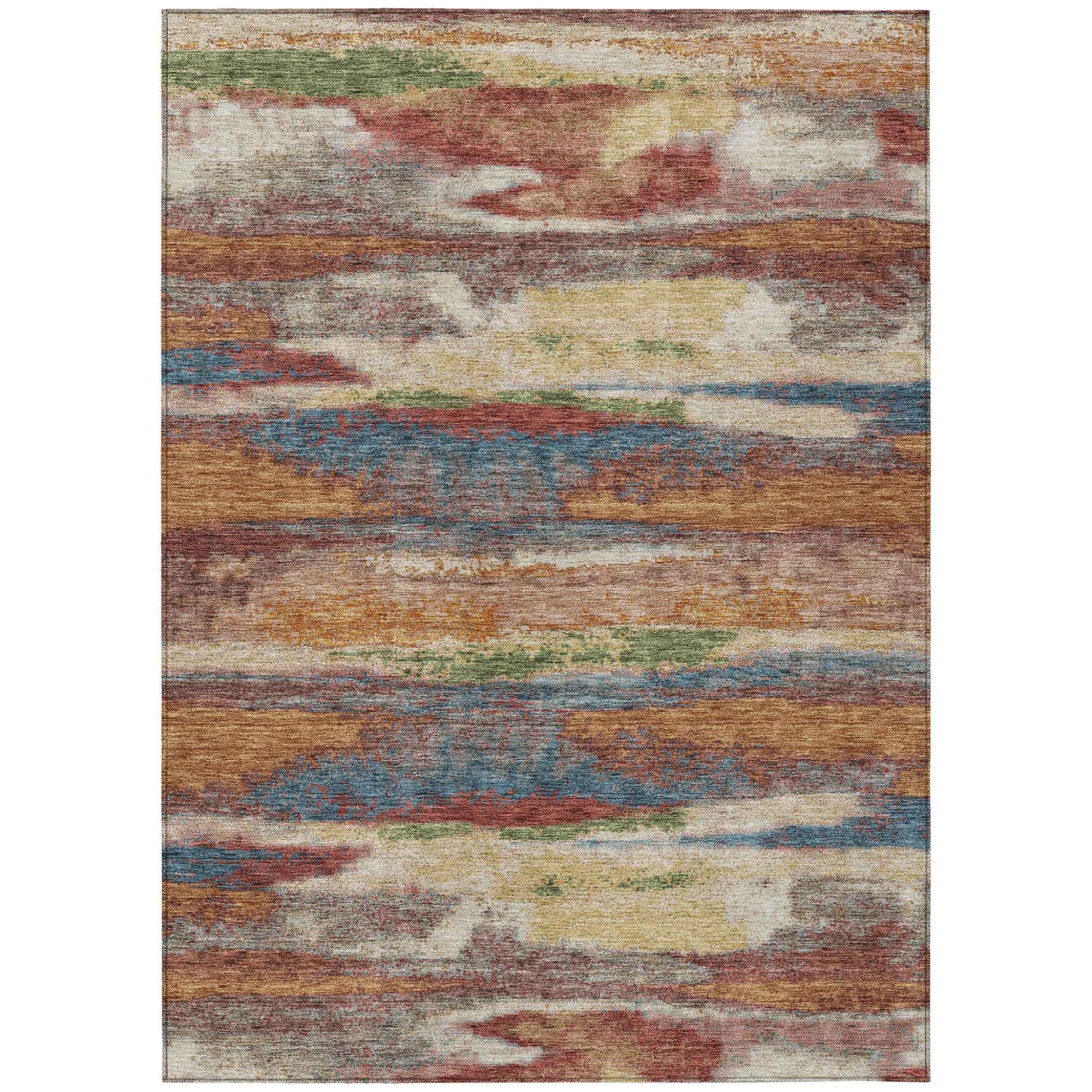 8' X 10' Orange Green And Gold Abstract Washable Indoor Outdoor Area Rug