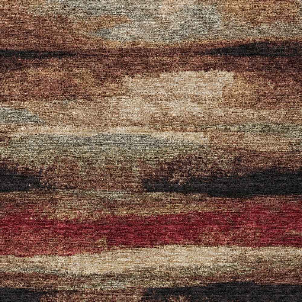 9' X 12' Brown Beige And Burgundy Abstract Washable Indoor Outdoor Area Rug