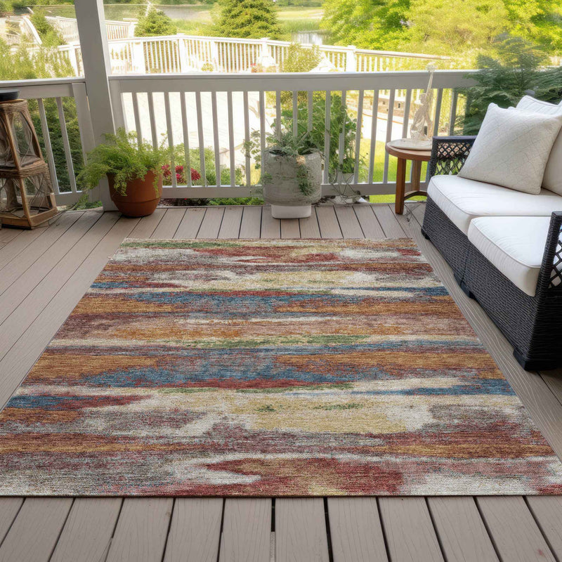 10' X 14' Orange Green And Gold Abstract Washable Indoor Outdoor Area Rug