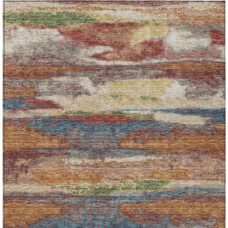 10' X 14' Orange Green And Gold Abstract Washable Indoor Outdoor Area Rug