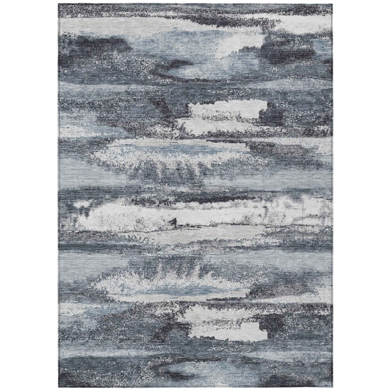 8' X 10' Gray And Silver Abstract Washable Indoor Outdoor Area Rug