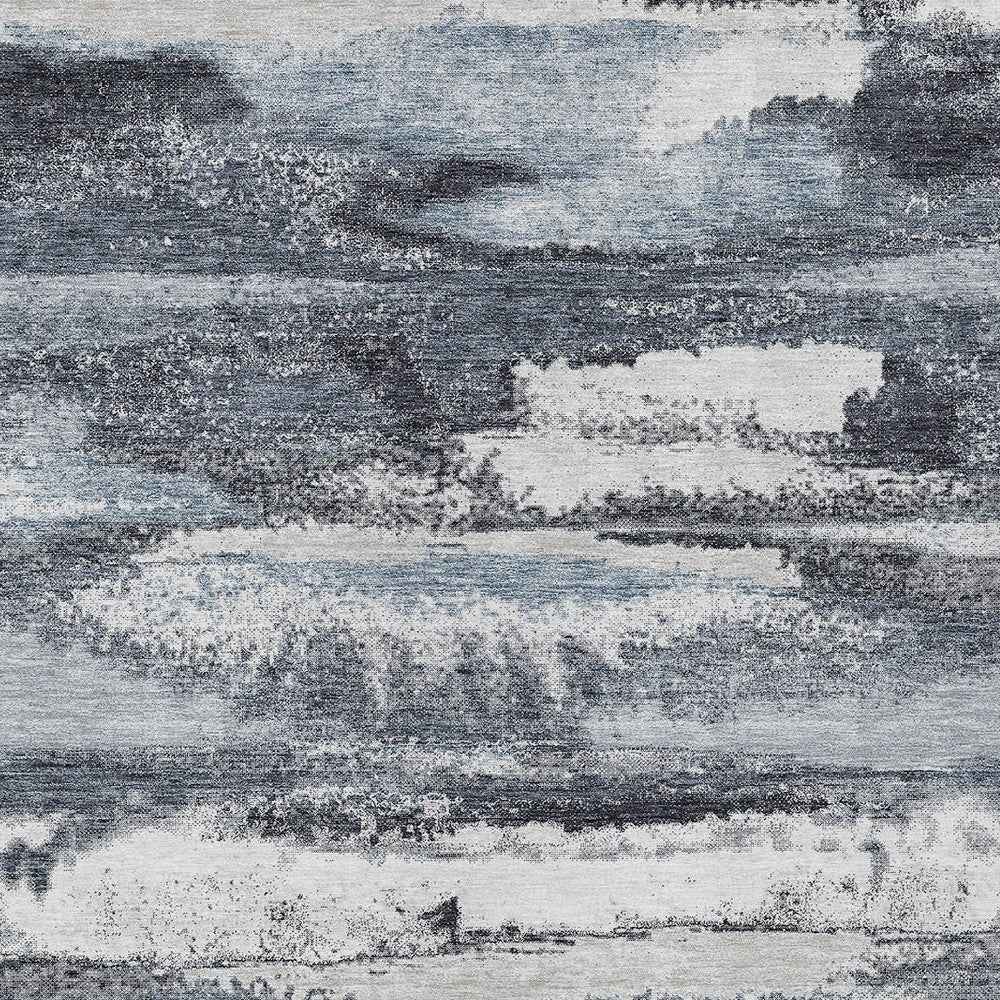 8' X 10' Gray And Silver Abstract Washable Indoor Outdoor Area Rug