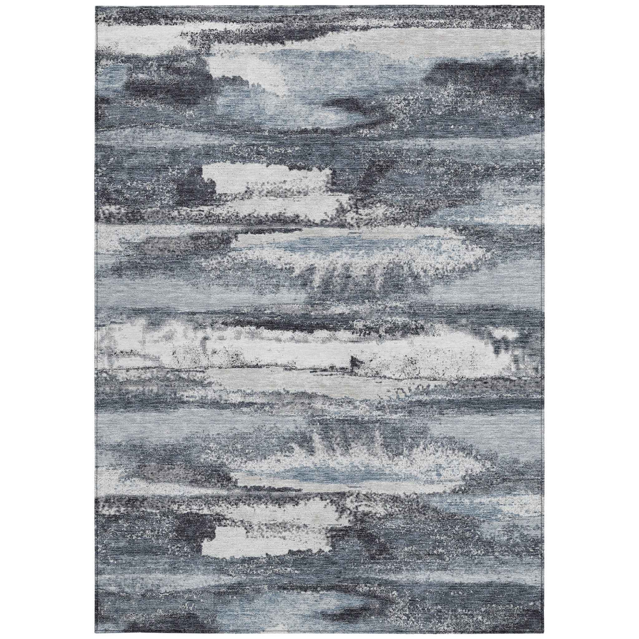 8' X 10' Gray And Silver Abstract Washable Indoor Outdoor Area Rug