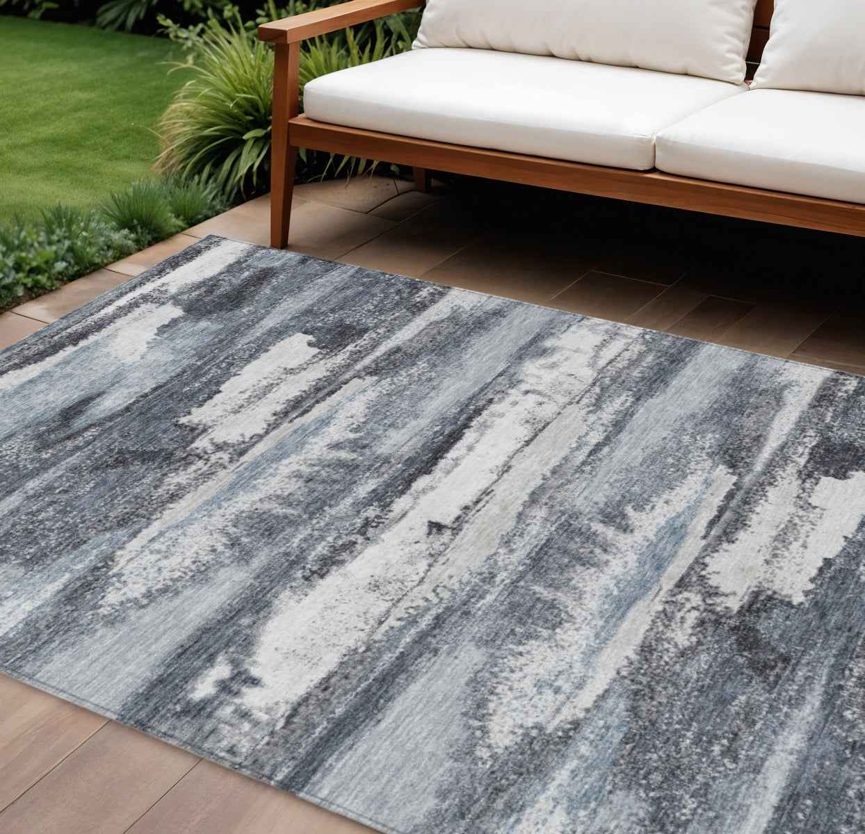 8' X 10' Gray And Silver Abstract Washable Indoor Outdoor Area Rug