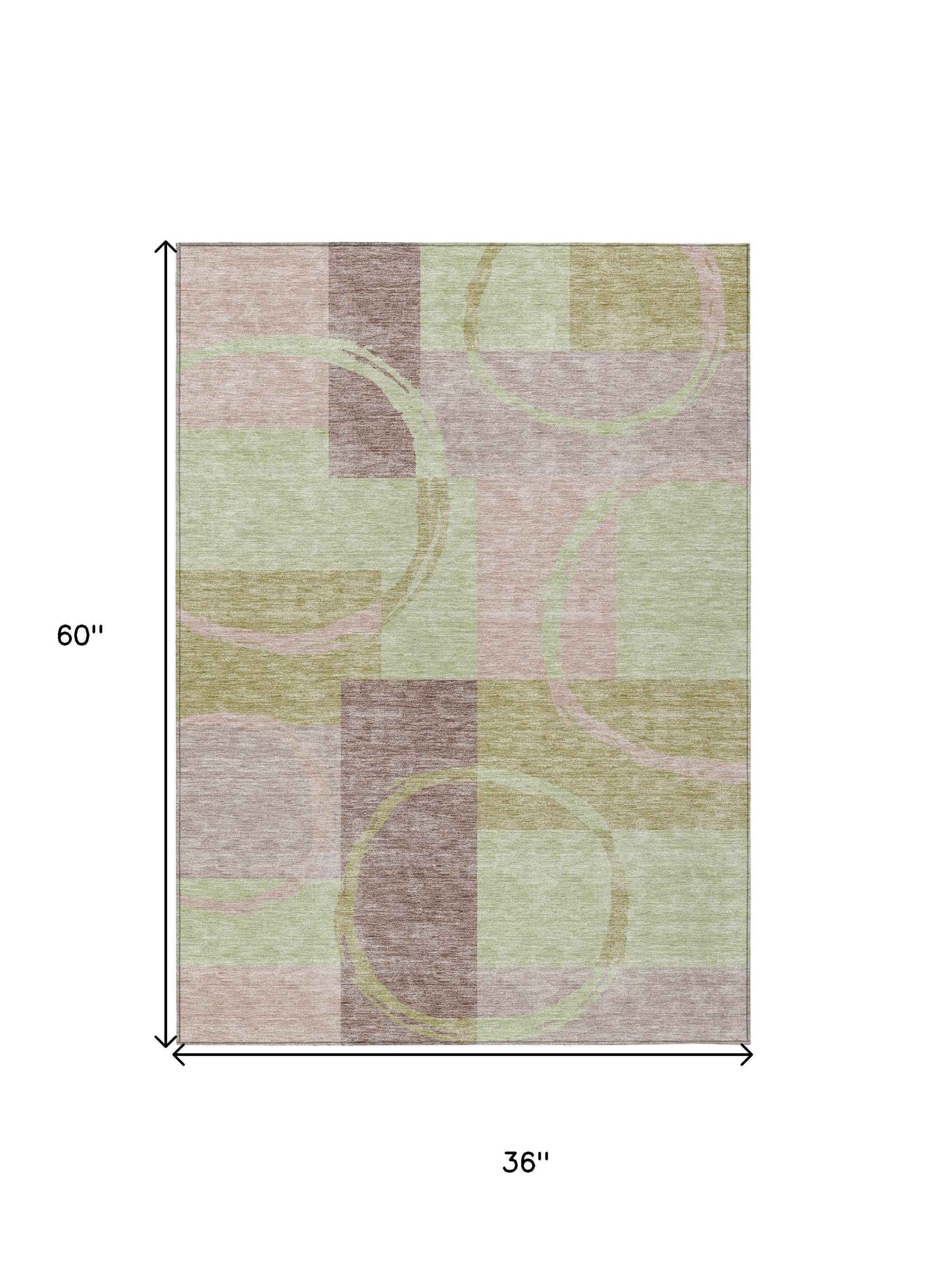 3' X 5' Blush And Mint Green Abstract Washable Indoor Outdoor Area Rug