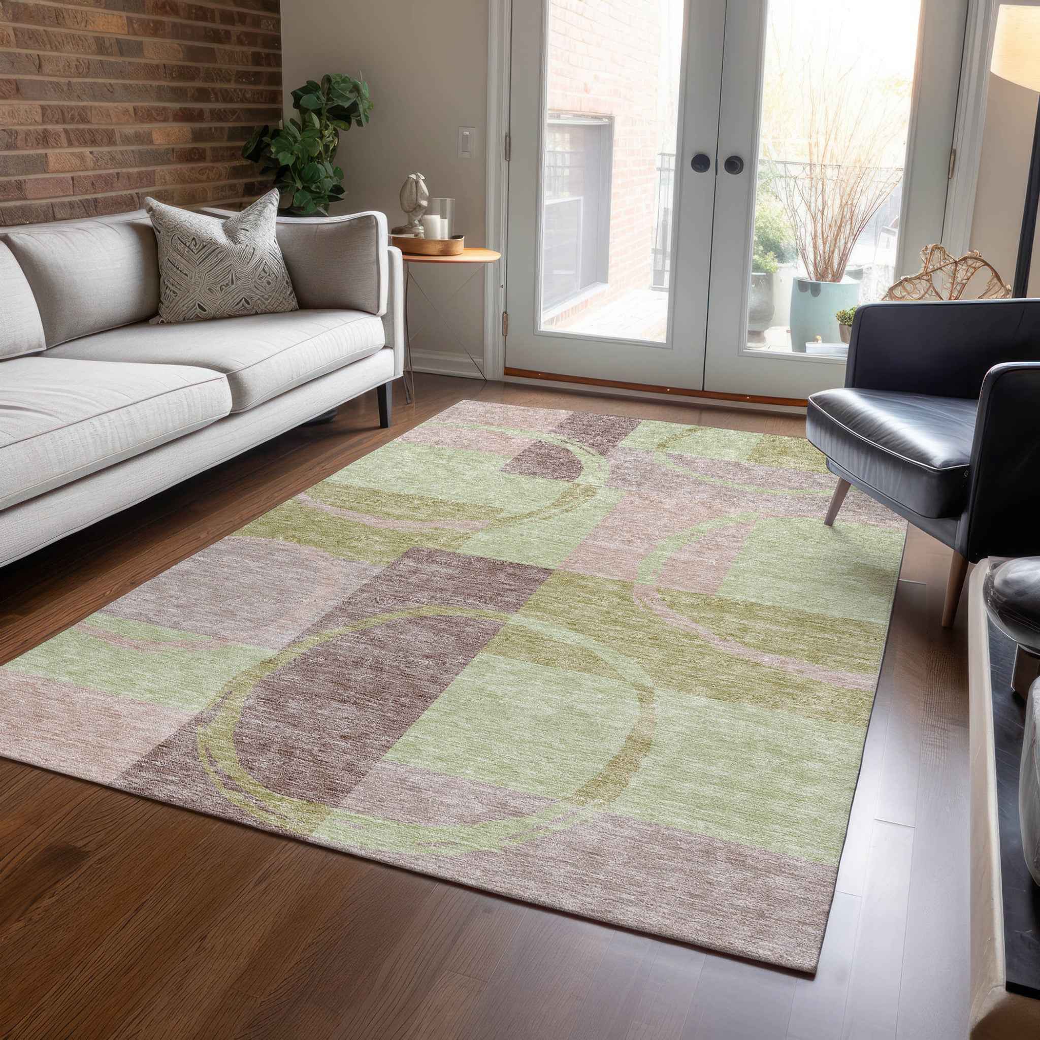 3' X 5' Blush And Mint Green Abstract Washable Indoor Outdoor Area Rug