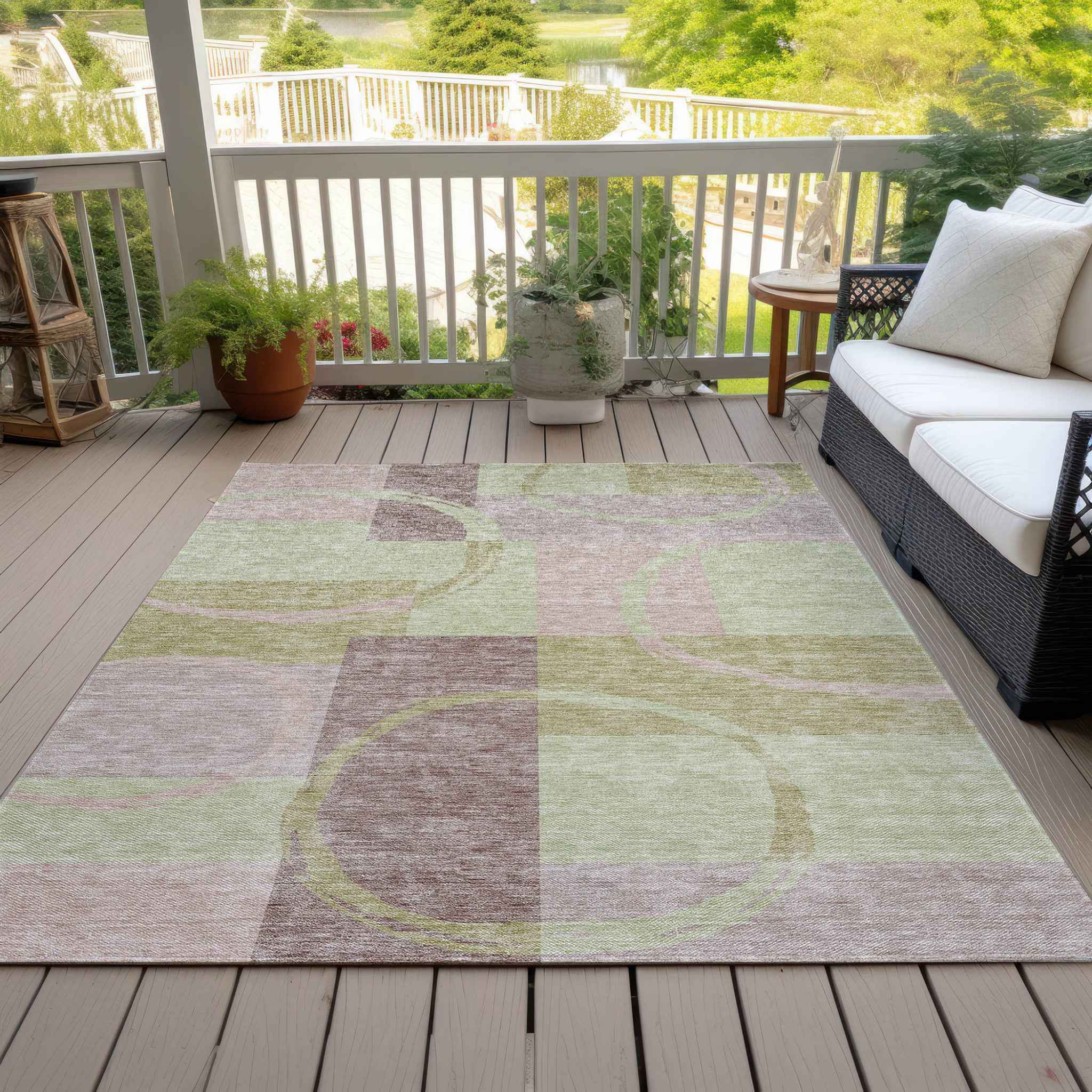 3' X 5' Blush And Mint Green Abstract Washable Indoor Outdoor Area Rug