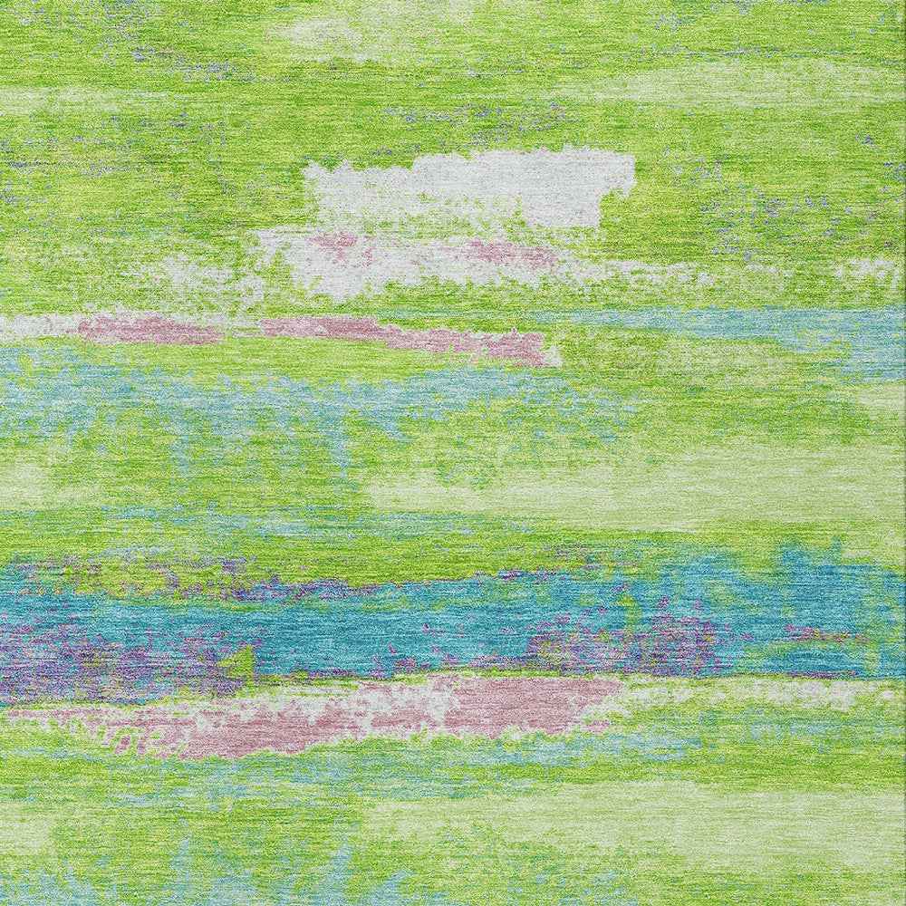 5' X 8' Lime Green And Sky Blue Abstract Washable Indoor Outdoor Area Rug