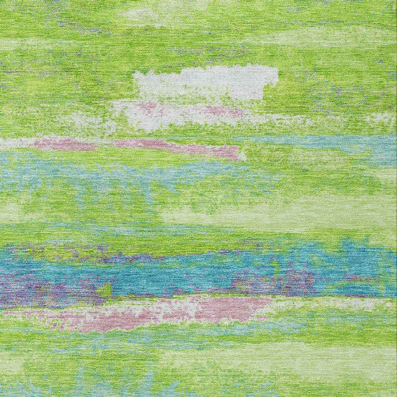 5' X 8' Lime Green And Sky Blue Abstract Washable Indoor Outdoor Area Rug