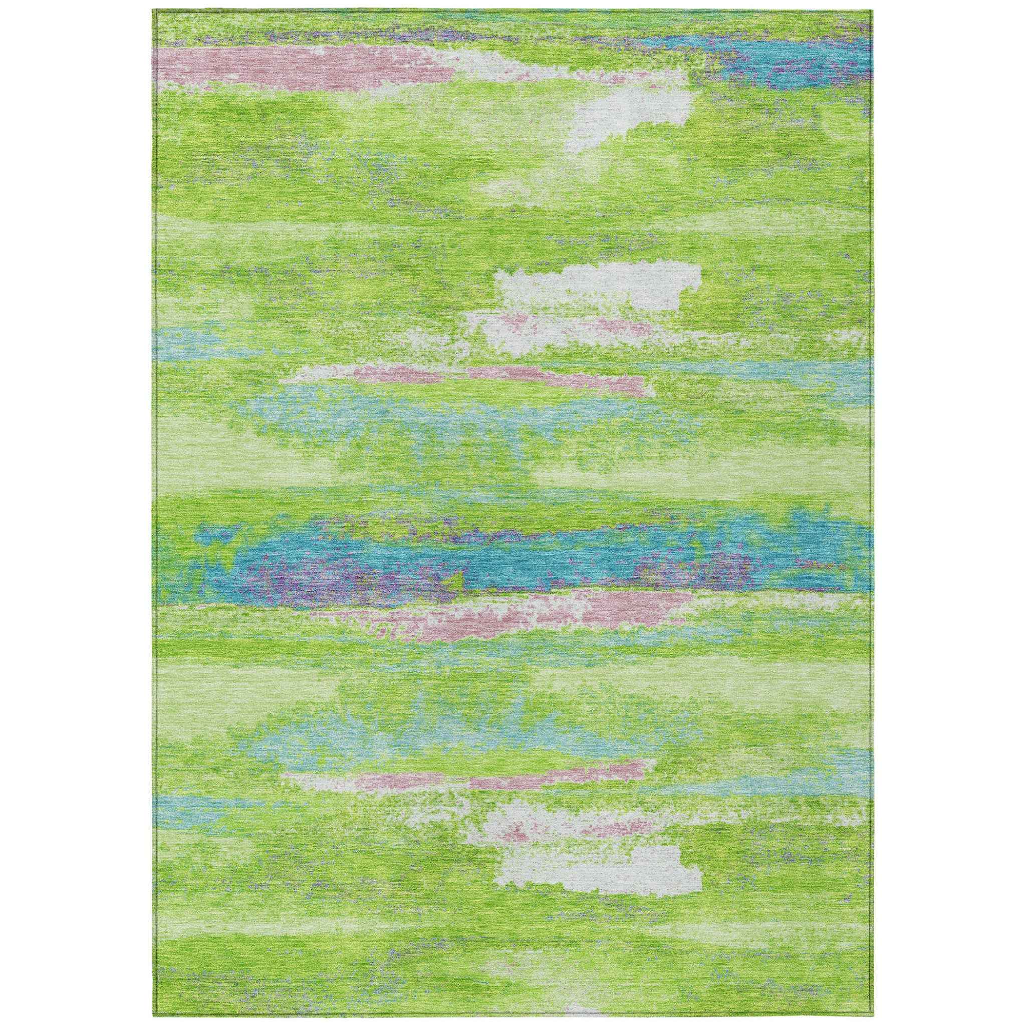 5' X 8' Lime Green And Sky Blue Abstract Washable Indoor Outdoor Area Rug