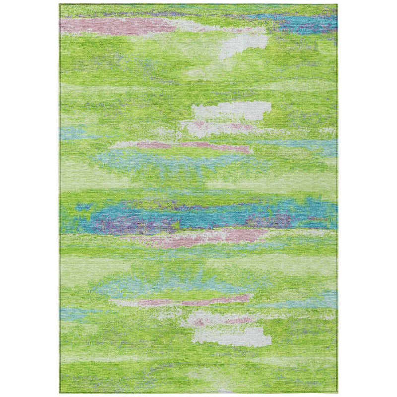 5' X 8' Lime Green And Sky Blue Abstract Washable Indoor Outdoor Area Rug