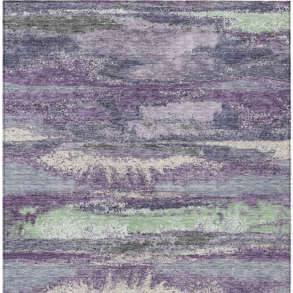10' X 14' Purple And Lavender Abstract Washable Indoor Outdoor Area Rug