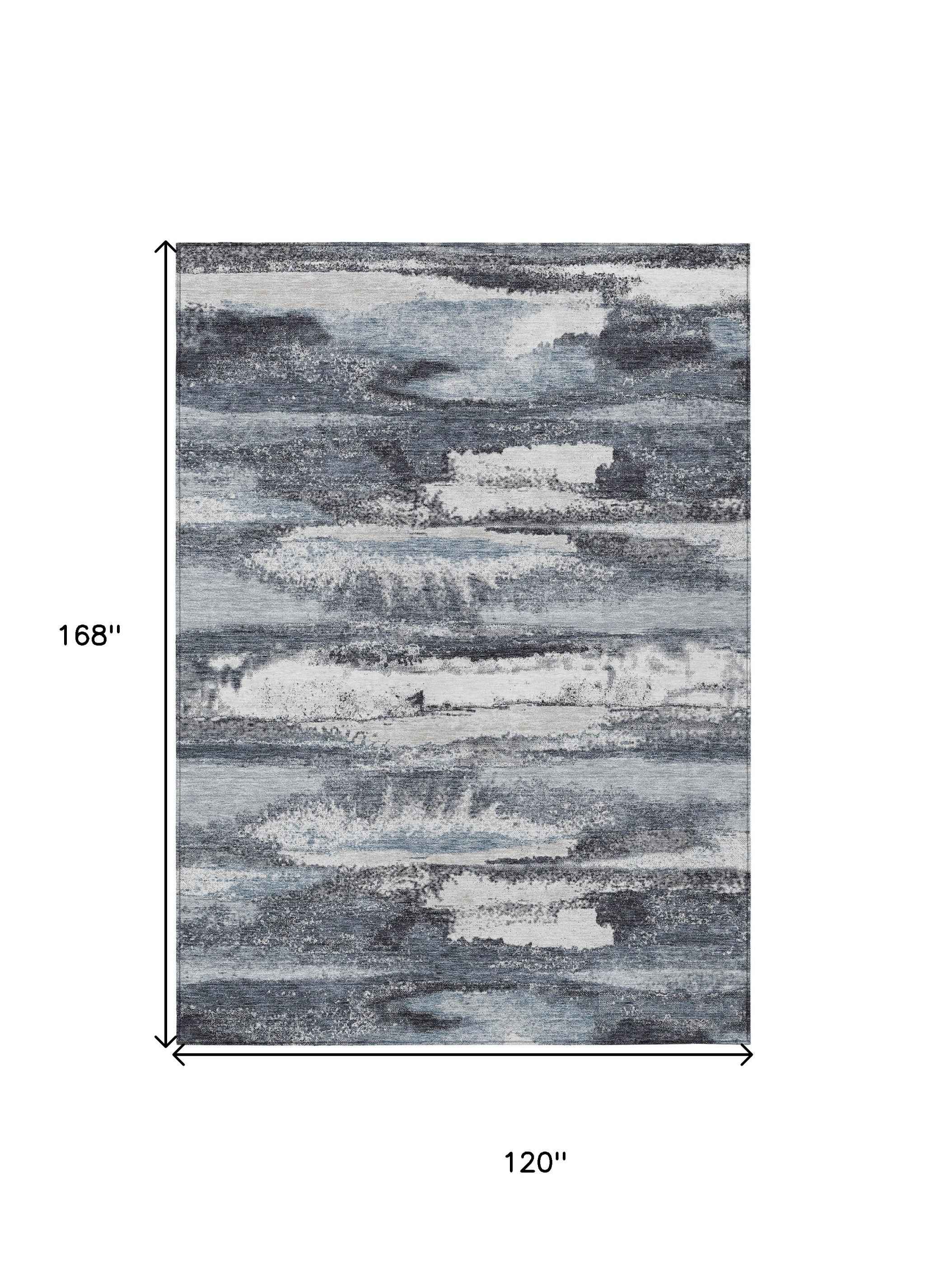 10' X 14' Gray And Silver Abstract Washable Indoor Outdoor Area Rug