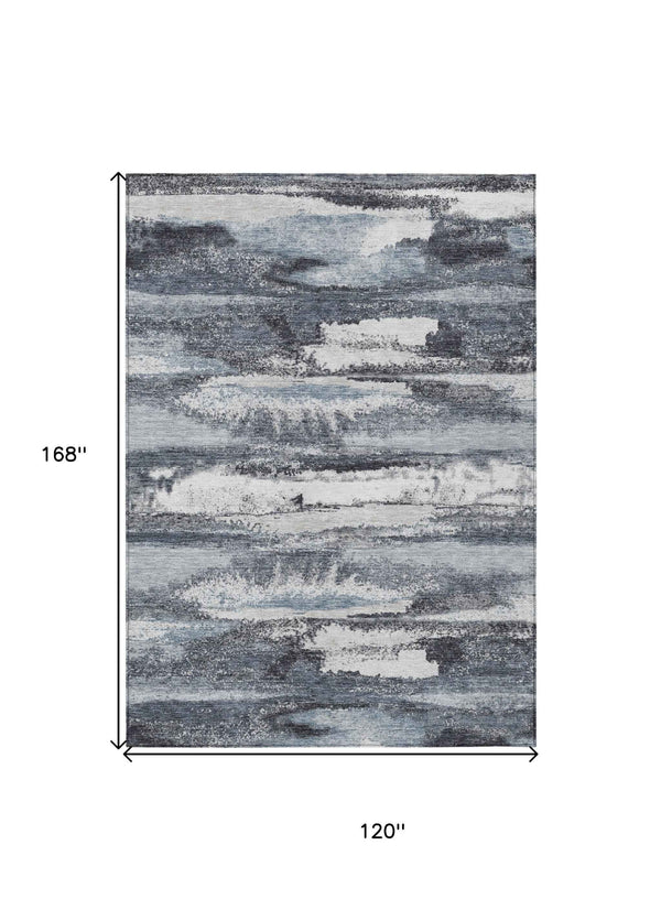 10' X 14' Gray And Silver Abstract Washable Indoor Outdoor Area Rug