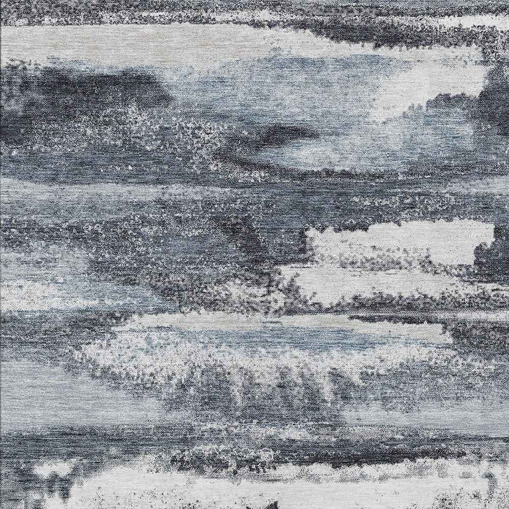 10' X 14' Gray And Silver Abstract Washable Indoor Outdoor Area Rug