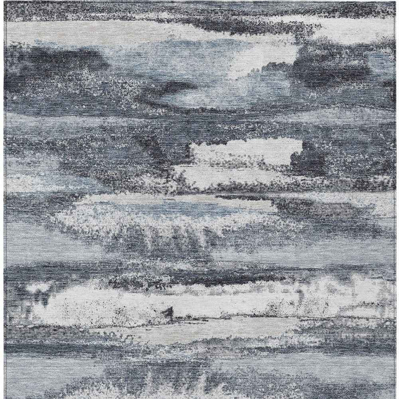 10' X 14' Gray And Silver Abstract Washable Indoor Outdoor Area Rug